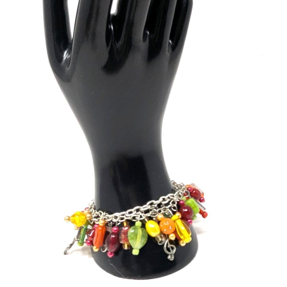 Lampwork Art Glass Charm Bracelet Double Strand 8 in. Candy Colors Musical Note